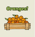 Oranges in wooden box.