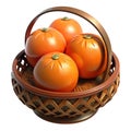 Oranges in a woven basket isolated on transparent background Royalty Free Stock Photo