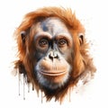 Orangutan Face Watercolor Painting: Zbrush Style Street Art Characters