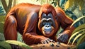 Orangutan jungle forest tree great ape playful happy