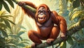 Orangutan jungle forest tree orange color comedy scene