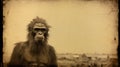 Calotype Print Of 19th Century Ape: Orangulo In Tintype Style