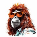 Fashion-illustration Inspired Orangutan With Mohawk And Sunglasses