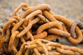 Old rusty heavy iron chain, close-up Royalty Free Stock Photo