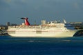 Oranjestad, Aruba - November 17, 2018 - Carnival Ecstacy cruise ship docked by the port