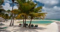 ORANJESTAD, ARUBA - October 12. 2007: View on the tropical resort, sandy beach and turquoise sea. Royalty Free Stock Photo