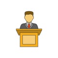 Orator speaking flat line icon