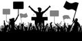 Oratory art, politics. Crowd of people demonstrating silhouette. Demonstration Royalty Free Stock Photo