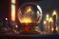 Orb of predictions on the witchcraft table. Created with Generative AI technology Royalty Free Stock Photo