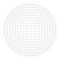 Orb, sphere with squares line mesh, grid. Circular, concentric element. Ball, globe with convex protrusion, bump distort effect.