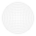 Orb, sphere with squares line mesh, grid. Circular, concentric element. Ball, globe with convex protrusion, bump distort effect.