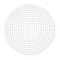 Orb, sphere with squares line mesh, grid. Circular, concentric element. Ball, globe with convex protrusion, bump distort effect.