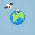 Orbit and dish satellite on earth planet. Royalty Free Stock Photo