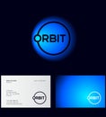 Orbit logo. Letter and O like a orbit of planet. Abstract space logo with light.