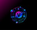 Orbit V Letter Design. Modern planet with line of orbit. Colorful abstract Circle geometry planet logo