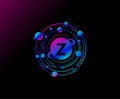 Orbit Z Letter Design. Modern planet with line of orbit. Colorful abstract Circle geometry planet logo