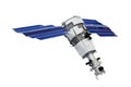 Orbital artificial earth satellite with blue solar panels on the sides surface probing isolated on white background