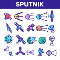 Orbital Sputnik Linear Vector Thin Icons Set