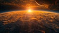 Orbital Sunset: Stunning View of the Sun Setting Over the Earth from Space Royalty Free Stock Photo