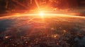 Orbital Sunset: Stunning View of the Sun Setting Over the Earth from Space Royalty Free Stock Photo