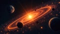 Orbiting Celestial Bodies Stylized, luminous celestial bodies and moons in perfect orbit around a glowing Royalty Free Stock Photo