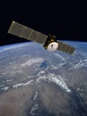 Orbiting High Tech Space Communication Satellite Telecommunication Industry Circuit Connectivity Digital Binary Technology 