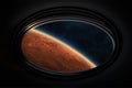 Mars planet in spaceship porthole Royalty Free Stock Photo