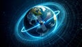 Orbiting Satellite Circle Back Flashes on Digital Earth Trajectory