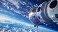 An orbiting space resort offering zerogravity experiences with Earth as the backdrop luxurious pods floating around Royalty Free Stock Photo