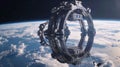 An orbiting space resort offering zerogravity experiences with Earth as the backdrop luxurious pods floating around Royalty Free Stock Photo