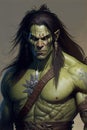 Orc green skin Warlock Male young Generative AI Royalty Free Stock Photo