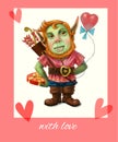 Orc greeting card watercolor Royalty Free Stock Photo