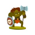 Orc warrior monster, fantasy or fairy tale character vector Illustration on a white background