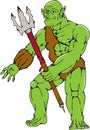 Orc Warrior Monster Trident Cartoon