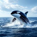 Orca Breaching Ocean Water Surface on a Sunny Day Royalty Free Stock Photo