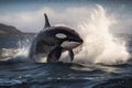 orca breaching in the open ocean, creating a splash Royalty Free Stock Photo