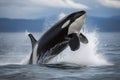 orca breaching in the open ocean, creating a splash Royalty Free Stock Photo
