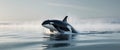 Orca breaching the surface of icy polar waters. Royalty Free Stock Photo