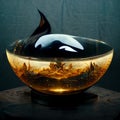 Orca meat style sushi detail in a gold fish bowl Royalty Free Stock Photo