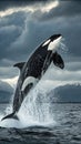 Orca whale breaching ocean water leaping Royalty Free Stock Photo