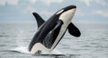 Orca whale breaching the water with a splash Royalty Free Stock Photo