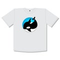 Orca whale illustration. Cute orca icon. Ocean animal emblems. Whale is isolated, on a blue circle.