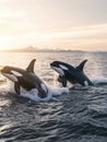 Orca Whales Jumping Out Water Royalty Free Stock Photo