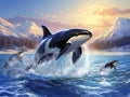 Ai Generated illustration Wildlife Concept of of orcas in the wild