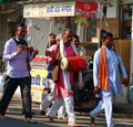 Front people of pilgrim group marching to temple