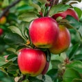 Orchard scene bountiful harvest of ripe red apples on branch