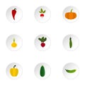 Orchard vegetables icons set, flat style