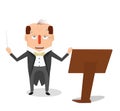 Orchestra director flat illustration. Tired conductor with sound stand.