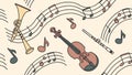 Orchestra Instruments & Music Notes Seamless Pattern, vector design Generative AI Royalty Free Stock Photo