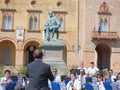 Orchestra Performing Outdoors right in Front of Rocca Pallavicino and the Statue of Giuseppe Verdi, Italian Composer, Parma, Italy Royalty Free Stock Photo